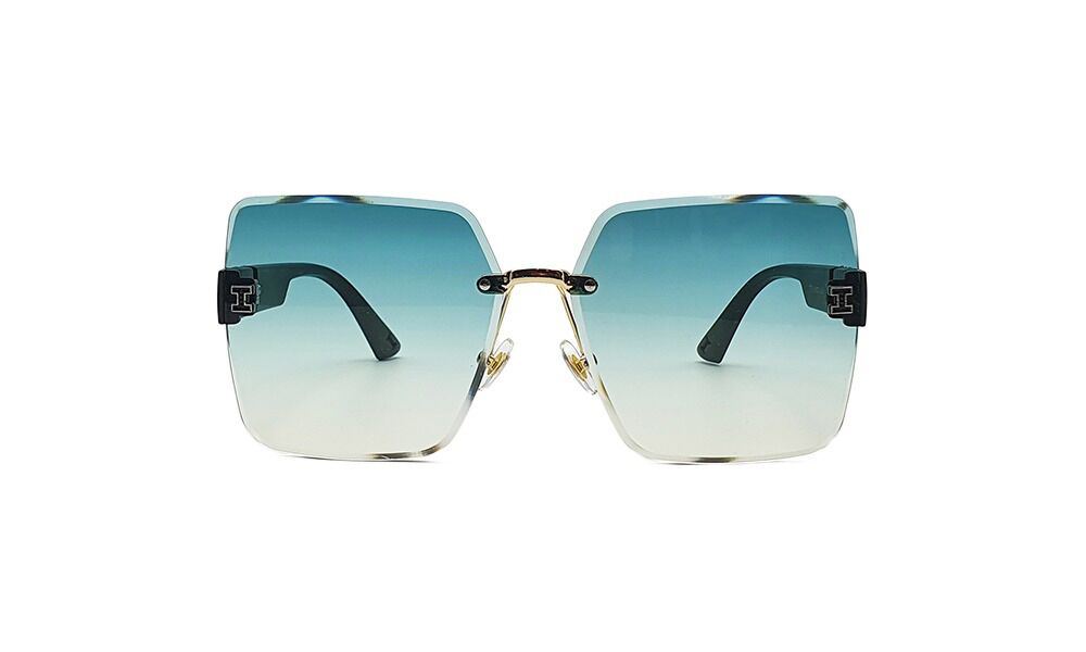 HERMES GREEN RIMLESS SQUARE WOMEN SUNGLASSES